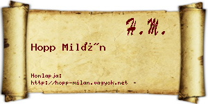 Hopp Milán névjegykártya
